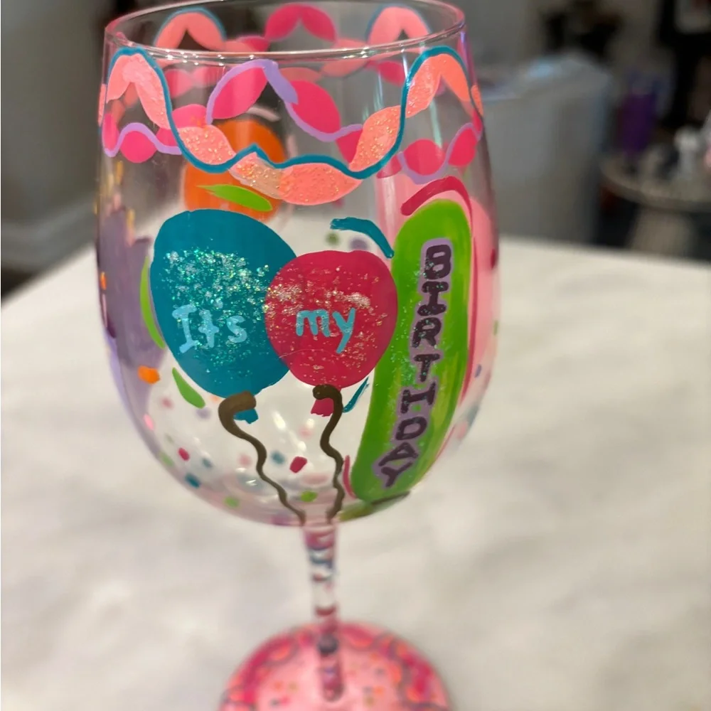 NWOT Set of 2 Hand-Painted Wine Glasses - Picture 3 of 8